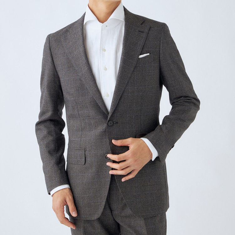 シルバーライン 【CLASSICO TAPERED】【秋冬】2釦シングルスーツ 1タック/ブラウングレー×チェックオーバーペン/Ermenegildo Zegna LOOP woven in italy/※裾上げ必要 茶濃色
