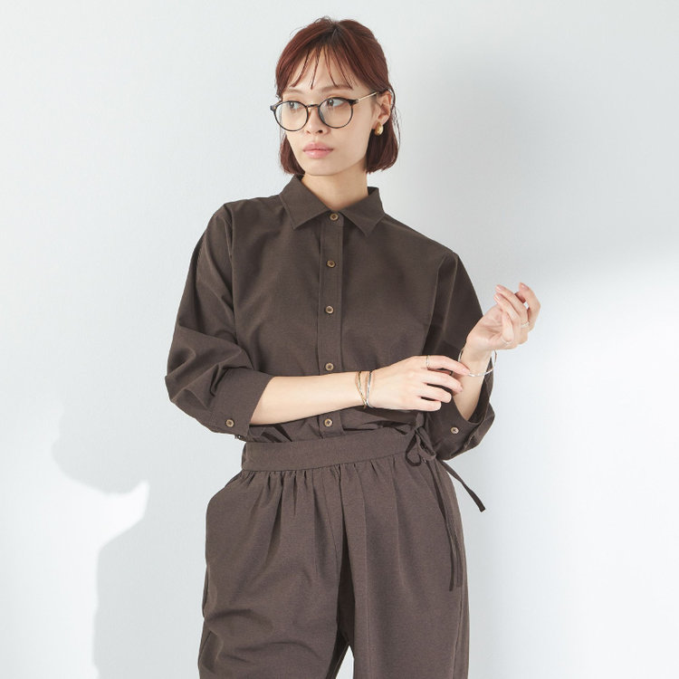 ブラックライン 【BL/七分袖】【春夏】ドルマンスリーブシャツ/ブラウン/ジャージー素材 茶中間