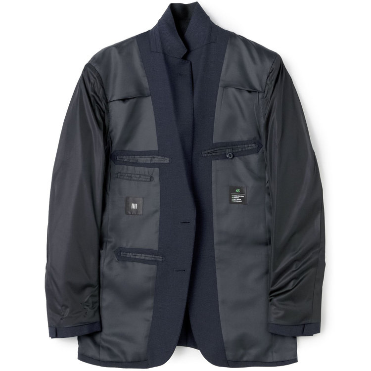 ブラックライン 【SLIM TAPERED_2】【秋冬】2釦シングルスーツ 0タック/ネイビー×バーズアイ/ウエストシャーリング/4S SUSTAINABILITY&ECOLOGY FABRIC/※パンツ裾上げ済仕様 紺中間