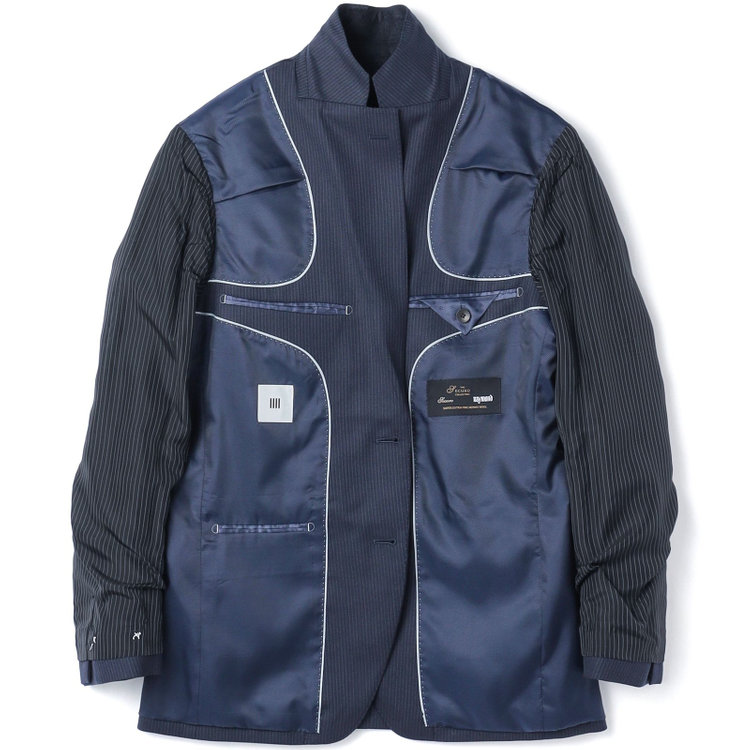 SUIT SELECT　アウトレット 【WEB限定/OUTLET/汚れ・キズ等有】【CLASSICO TAPERED】【秋冬】2釦シングルスーツ 1タック/ネイビー×ストライプ/super extra fine merino wool Raymond/※裾上げ必要 紺中間