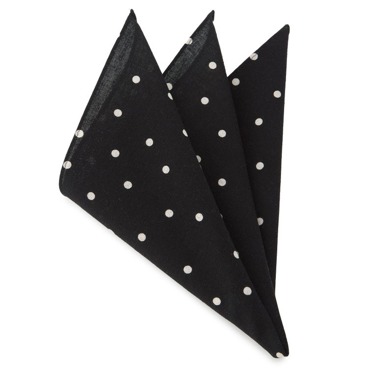 コットンリネンポケットチーフ/ブラック×ホワイトドット