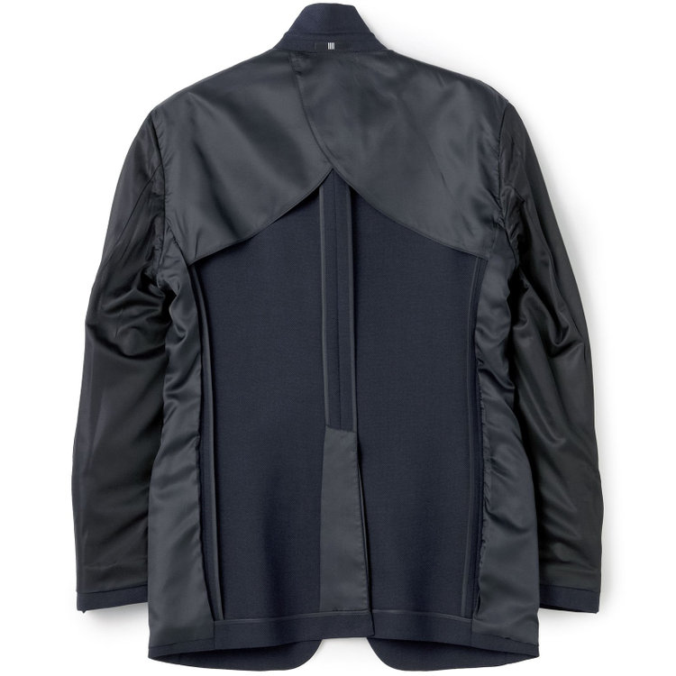 ブラックライン 【SLIM TAPERED_2】【秋冬】2釦シングルスーツ 0タック/ネイビー×バーズアイ/ウエストシャーリング/4S SUSTAINABILITY&ECOLOGY FABRIC/※パンツ裾上げ済仕様 紺中間