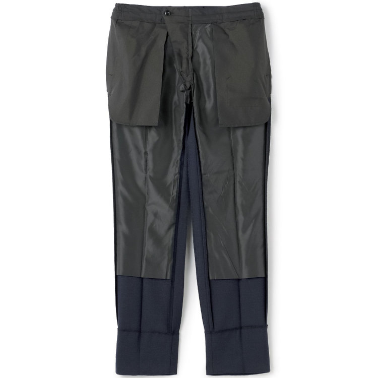 ブラックライン 【SLIM TAPERED_2】【秋冬】2釦シングルスーツ 0タック/ネイビー×バーズアイ/ウエストシャーリング/4S SUSTAINABILITY&ECOLOGY FABRIC/※パンツ裾上げ済仕様 紺中間