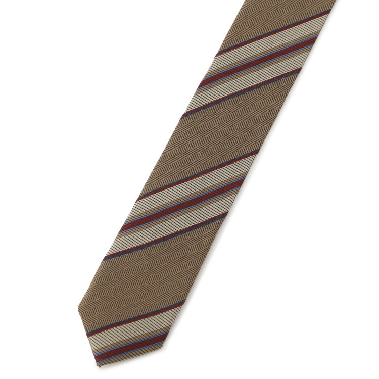 ブラックライン 【発送在庫あり】【BLACK LINE】コットンシルクストライプネクタイ 7.5cm幅/ベージュ×ワイン/ITALIAN FABRICS その他