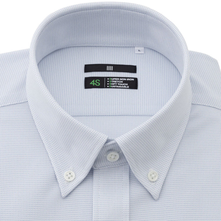 ブラックライン 【発送在庫あり】【BLACK LINE/半袖】【スーパーノンアイロン】ボタンダウンドレスワイシャツ/サックス＆ホワイト×ドビー/SUPER NON IRON 4S SUSTAINABLE/Oil guard 青淡色