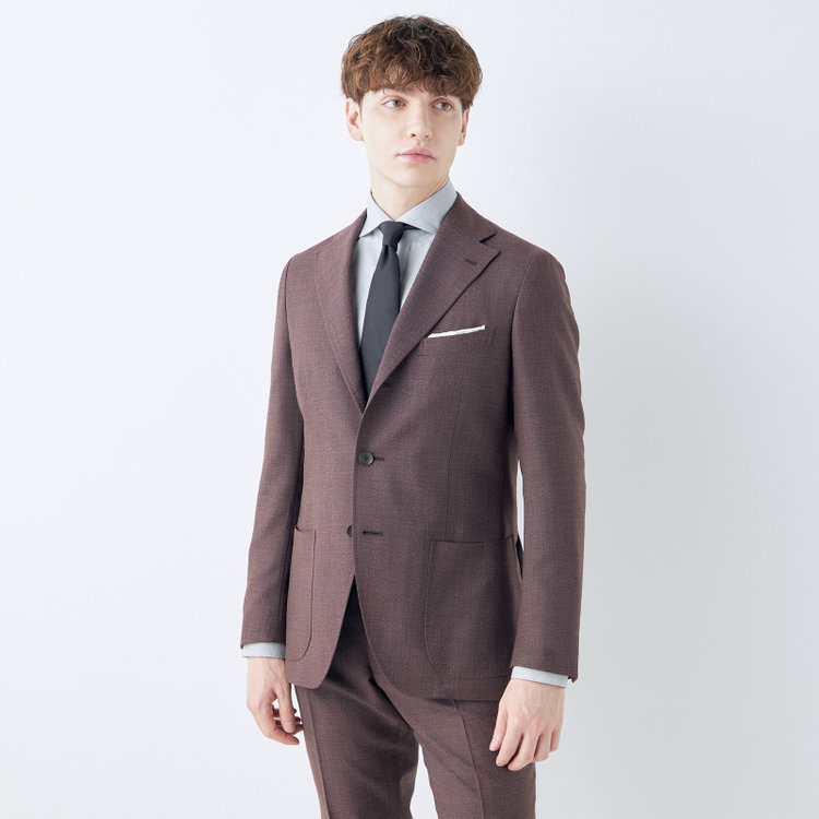 シルバーライン 【CLASSICO TAPERED】【春夏】3釦段返りシングルスーツ 2タック/ダークブラウン/パッチポケット/ウエストムーブ仕様/MARZOTTO/※パンツ裾直し必要 茶中間