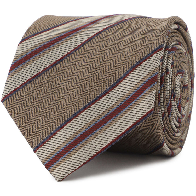 ブラックライン 【発送在庫あり】【BLACK LINE】コットンシルクストライプネクタイ 7.5cm幅/ベージュ×ワイン/ITALIAN FABRICS その他