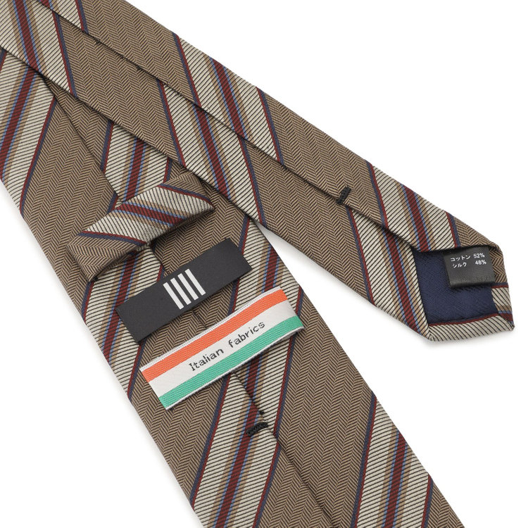 ブラックライン 【発送在庫あり】【BLACK LINE】コットンシルクストライプネクタイ 7.5cm幅/ベージュ×ワイン/ITALIAN FABRICS その他