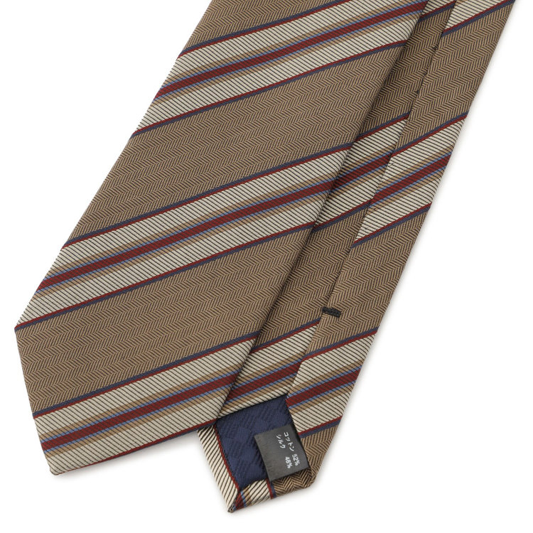 ブラックライン 【発送在庫あり】【BLACK LINE】コットンシルクストライプネクタイ 7.5cm幅/ベージュ×ワイン/ITALIAN FABRICS その他