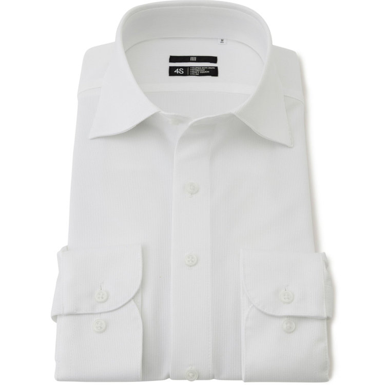 ブラックライン 【発送在庫あり】【WEB限定】【BLACK LINE】ワイドカラーワイシャツ/ホワイト/「4S」スーパーノンアイロン・ストレッチ 白