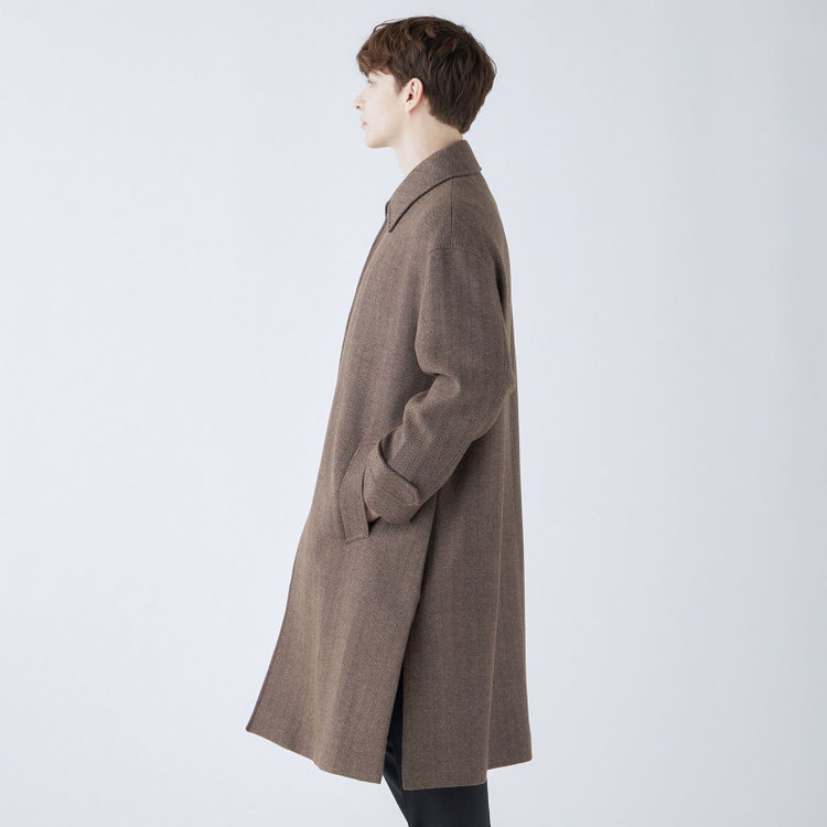 シルバーライン 【発送在庫あり】【SL】ウールブレンドステンカラードロップショルダーデュアリティサイドスリットコート/ブラウン/140S BLENDED EXTRA FINE MERINO WOOL 黄淡色