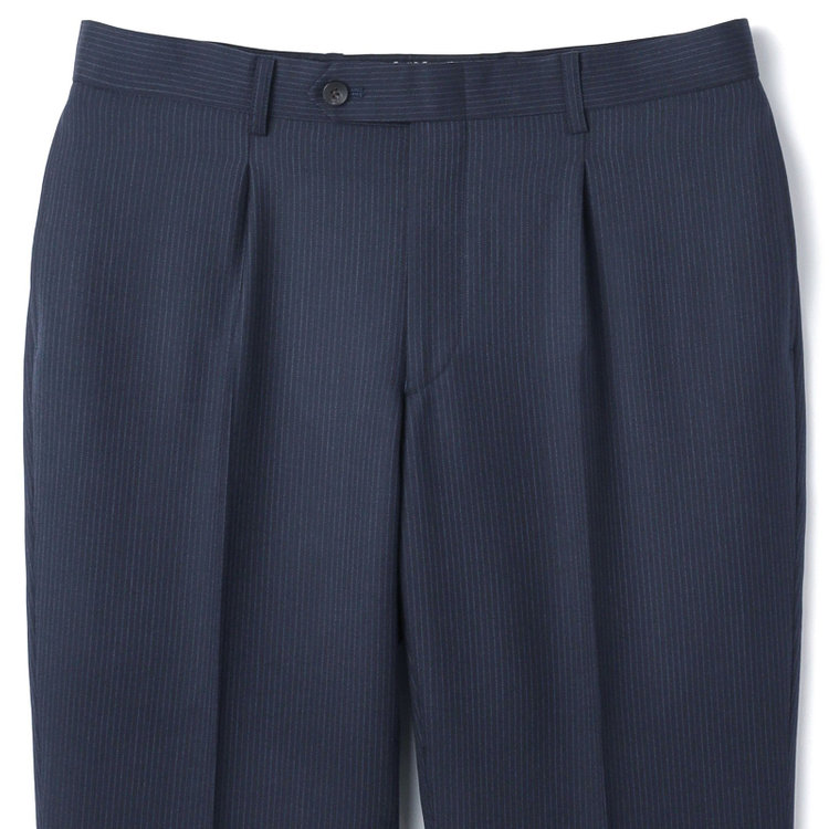 SUIT SELECT　アウトレット 【WEB限定/OUTLET/汚れ・キズ等有】【CLASSICO TAPERED】【秋冬】2釦シングルスーツ 1タック/ネイビー×ストライプ/super extra fine merino wool Raymond/※裾上げ必要 紺中間