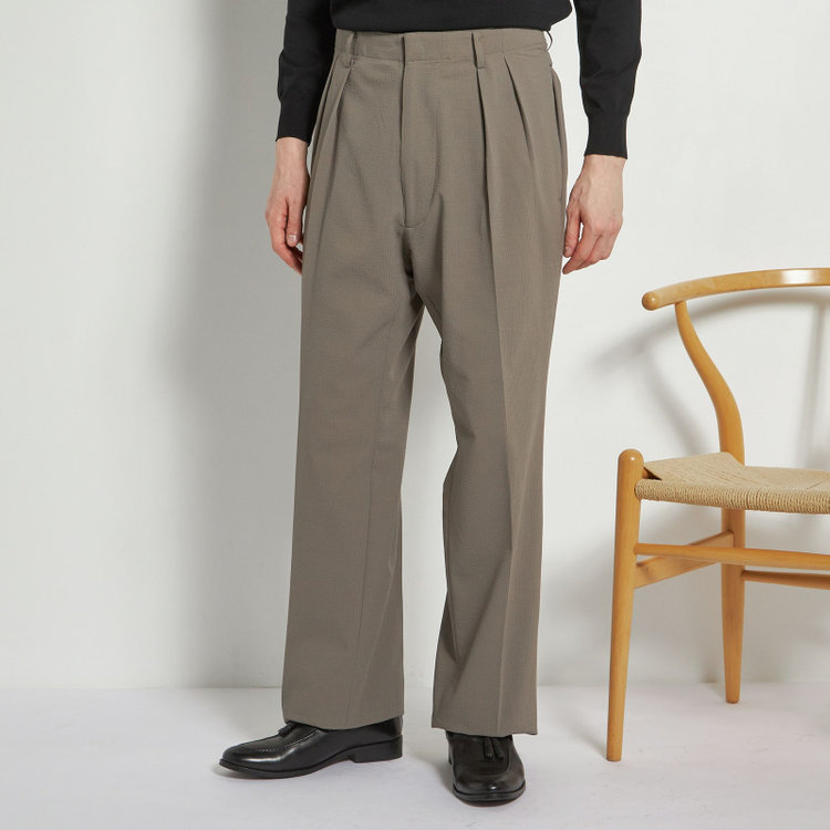 シルバーライン 【RBC】【春夏】2タックパンツ/グレージュ×サッカー/サイド尾錠/4S AIR/※裾上げ必要 茶淡色