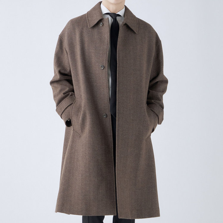 シルバーライン 【発送在庫あり】【SL】ウールブレンドステンカラードロップショルダーデュアリティサイドスリットコート/ブラウン/140S BLENDED EXTRA FINE MERINO WOOL 黄淡色