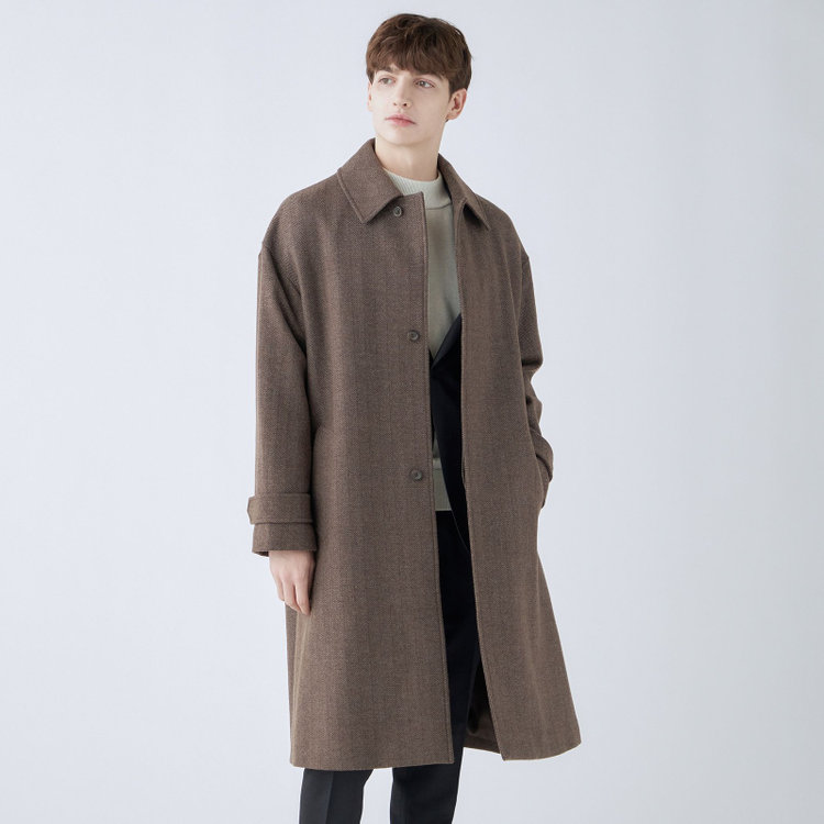 シルバーライン 【発送在庫あり】【SL】ウールブレンドステンカラードロップショルダーデュアリティサイドスリットコート/ブラウン/140S BLENDED EXTRA FINE MERINO WOOL 黄淡色