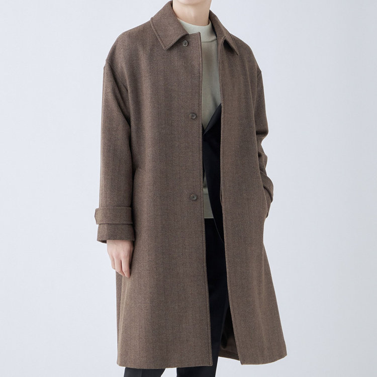 シルバーライン 【発送在庫あり】【SL】ウールブレンドステンカラードロップショルダーデュアリティサイドスリットコート/ブラウン/140S BLENDED EXTRA FINE MERINO WOOL 黄淡色