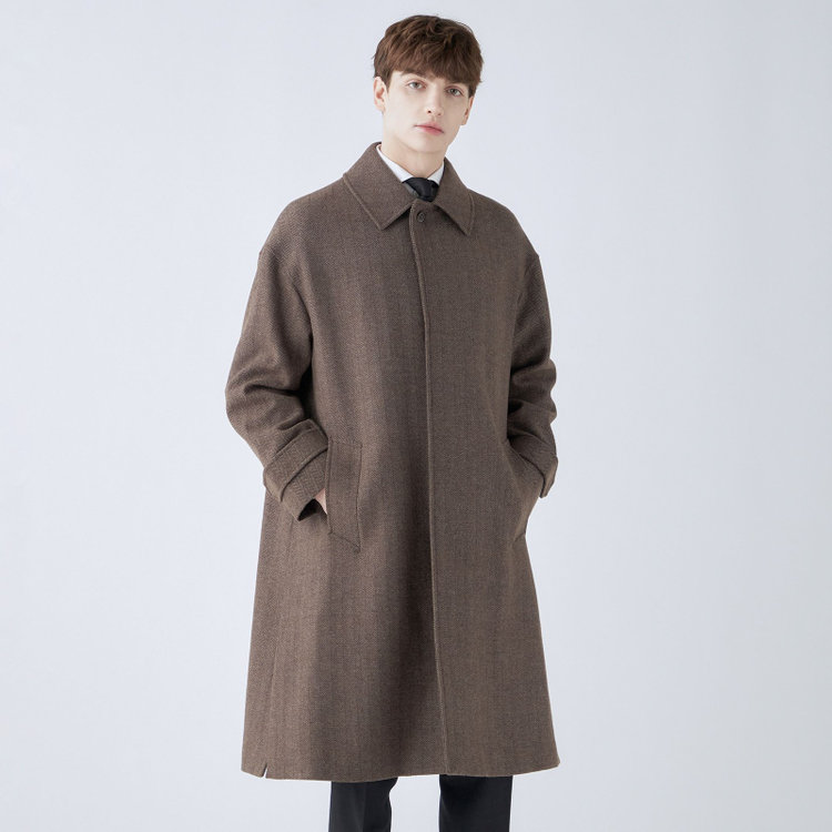 シルバーライン 【発送在庫あり】【SL】ウールブレンドステンカラードロップショルダーデュアリティサイドスリットコート/ブラウン/140S BLENDED EXTRA FINE MERINO WOOL 黄淡色