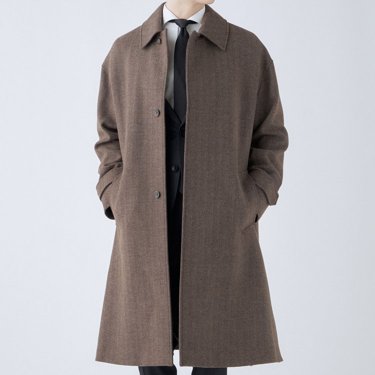 シルバーライン 【発送在庫あり】【SL】ウールブレンドステンカラードロップショルダーデュアリティサイドスリットコート/ブラウン/140S BLENDED EXTRA FINE MERINO WOOL 黄淡色