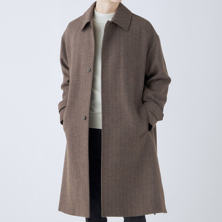 シルバーライン 【発送在庫あり】【SL】ウールブレンドステンカラードロップショルダーデュアリティサイドスリットコート/ブラウン/140S BLENDED EXTRA FINE MERINO WOOL 黄淡色