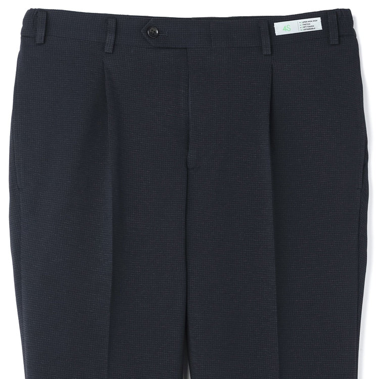 シルバーライン 【CLASSICO TAPERED】【春夏】1タックテーパードパンツ/ネイビー＆ブラック×ハウンドトゥース/ウエストシャーリング/4S SUSTAINABILITY&ECOLOGY FABRIC/※裾上げ必要 紺濃色