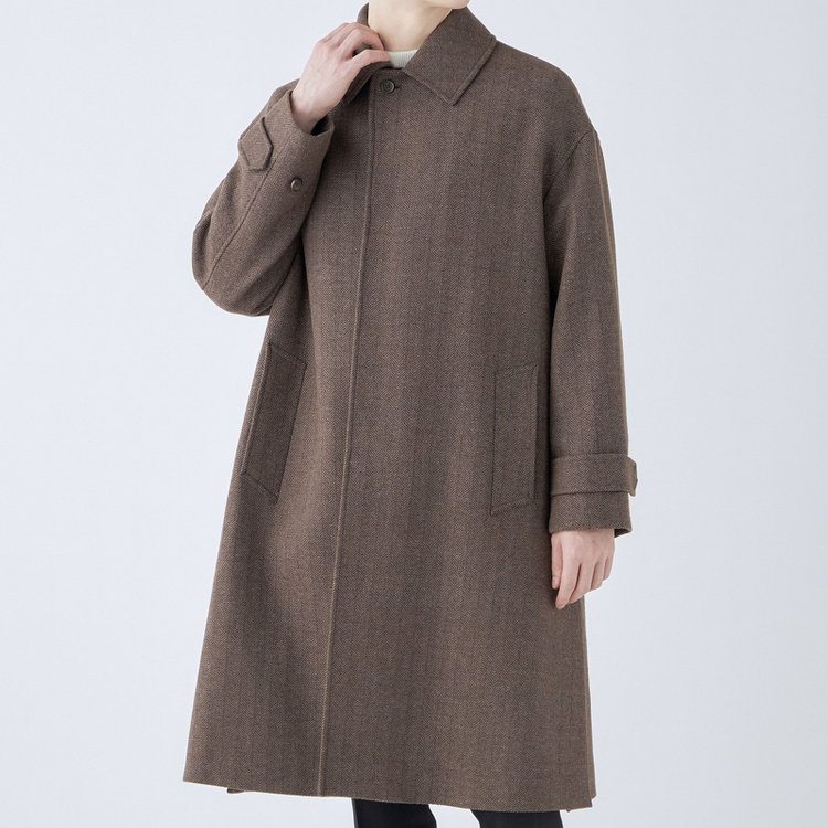 シルバーライン 【発送在庫あり】【SL】ウールブレンドステンカラードロップショルダーデュアリティサイドスリットコート/ブラウン/140S BLENDED EXTRA FINE MERINO WOOL 黄淡色