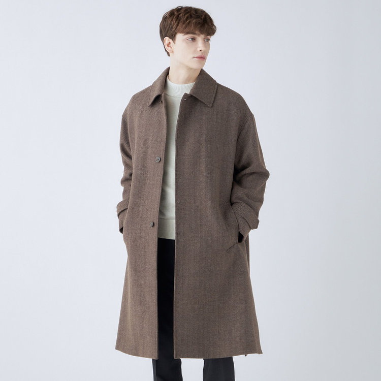 シルバーライン 【発送在庫あり】【SL】ウールブレンドステンカラードロップショルダーデュアリティサイドスリットコート/ブラウン/140S BLENDED EXTRA FINE MERINO WOOL 黄淡色