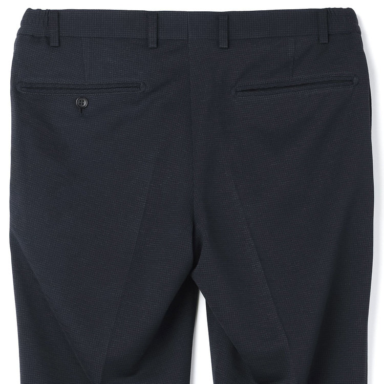 シルバーライン 【CLASSICO TAPERED】【春夏】1タックテーパードパンツ/ネイビー＆ブラック×ハウンドトゥース/ウエストシャーリング/4S SUSTAINABILITY&ECOLOGY FABRIC/※裾上げ必要 紺濃色