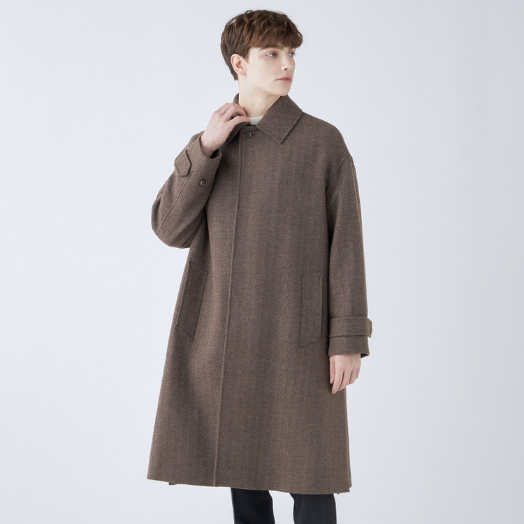 シルバーライン 【発送在庫あり】【SL】ウールブレンドステンカラードロップショルダーデュアリティサイドスリットコート/ブラウン/140S BLENDED EXTRA FINE MERINO WOOL 黄淡色