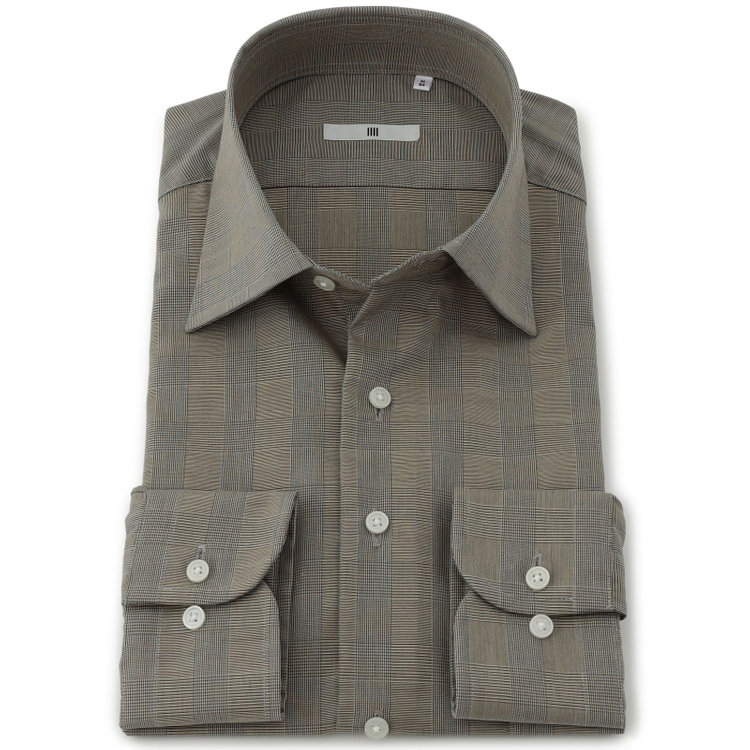 シルバーライン 【発送在庫あり】【SILVER LINE】【形態安定】ワイドカラーワイシャツ/ブラウン×チェック 茶中間