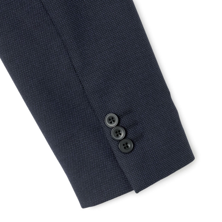 ブラックライン 【SLIM TAPERED_2】【秋冬】2釦シングルスーツ 0タック/ネイビー×バーズアイ/ウエストシャーリング/4S SUSTAINABILITY&ECOLOGY FABRIC/※パンツ裾上げ済仕様 紺中間