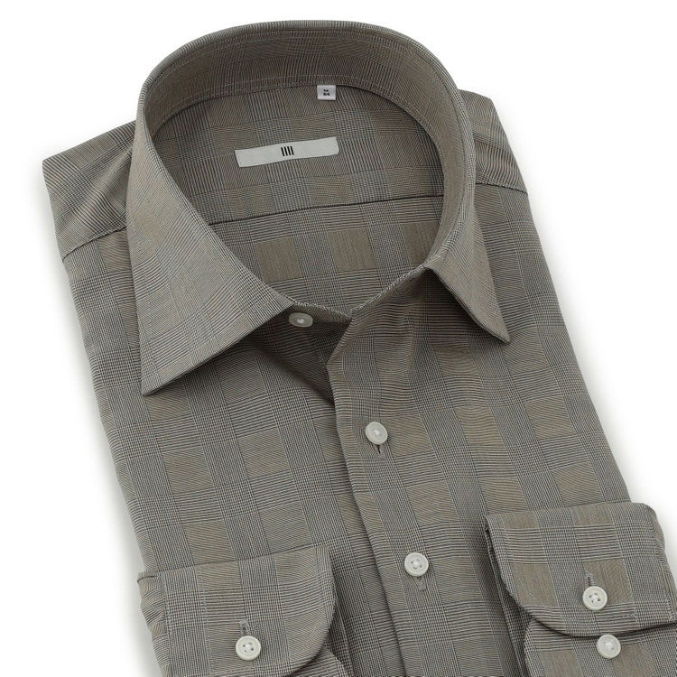 シルバーライン 【発送在庫あり】【SILVER LINE】【形態安定】ワイドカラーワイシャツ/ブラウン×チェック 茶中間