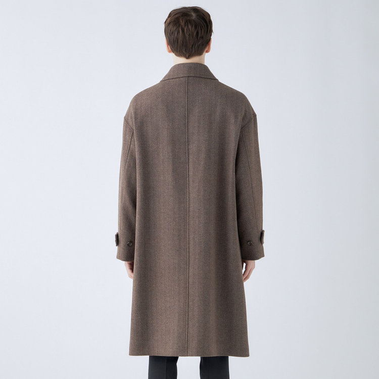 シルバーライン 【発送在庫あり】【SL】ウールブレンドステンカラードロップショルダーデュアリティサイドスリットコート/ブラウン/140S BLENDED EXTRA FINE MERINO WOOL 黄淡色