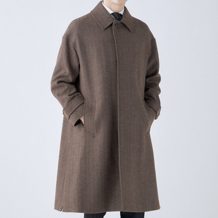 シルバーライン 【発送在庫あり】【SL】ウールブレンドステンカラードロップショルダーデュアリティサイドスリットコート/ブラウン/140S BLENDED EXTRA FINE MERINO WOOL 黄淡色