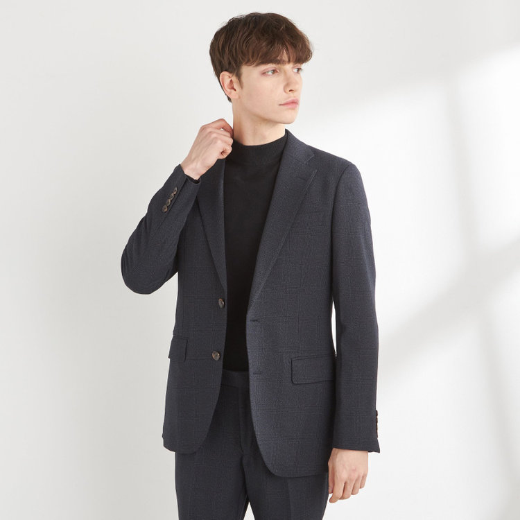 シルバーライン 【CLASSICO TAPERED】【秋冬】コーディネートパンツ付き/2釦シングルスーツ 1タック/ネイビー×グレンチェック+グレーソリッドパンツ/ウエストムーブ/4S SUSTAINABILITY&ECOLOGY FABRIC/※パンツ裾上げ済仕様 紺中間
