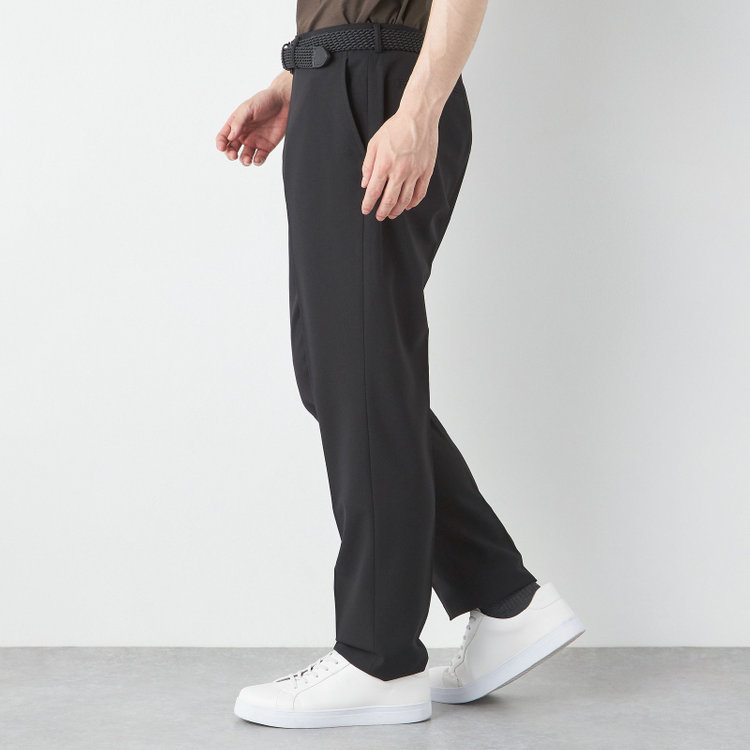 ブラックライン 【SLIM TAPERED】【春夏】ノータックテーパードパンツ/ブラック×バーズアイ/「FREEZETECH 氷撃」冷感PRINT/4S SUSTAINABILITY&ECOLOGY FABRIC「ウォッシャブル」「ストレッチ」/※裾上げ済み仕様 黒