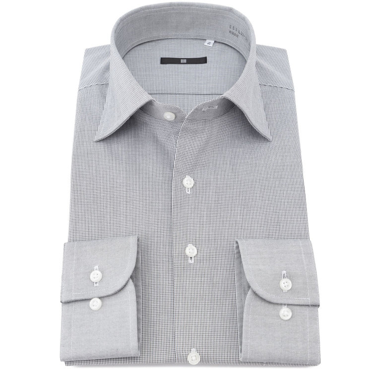 ブラックライン 【発送在庫あり】【BLACK LINE】【形態安定】クレリックワイドカラードレスワイシャツ/襟袖口：グレー+グレー×チェック グレー中間