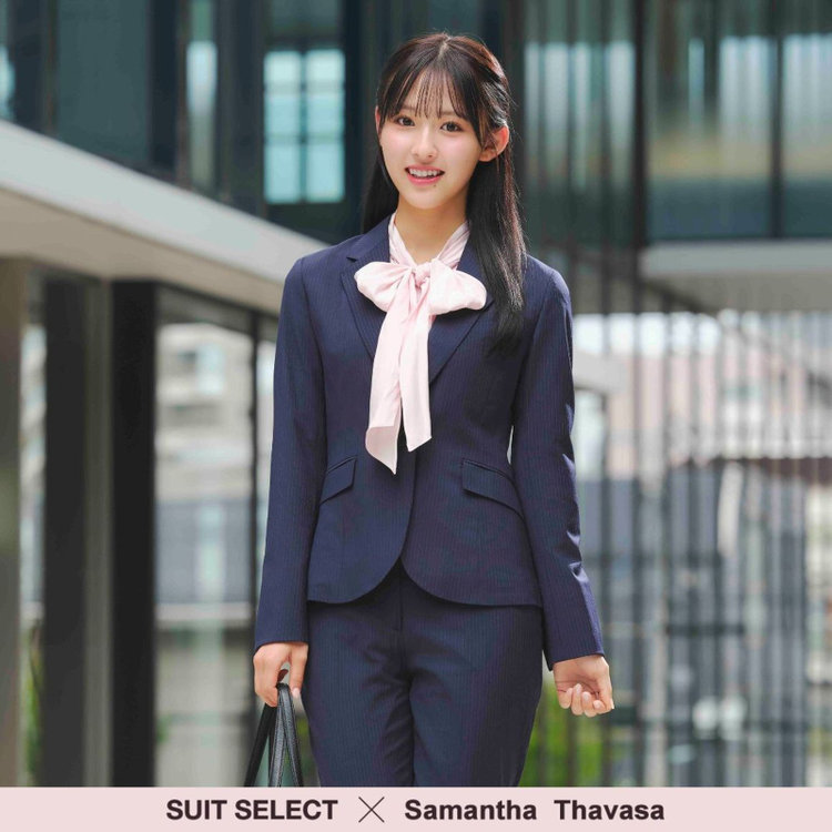 スーツセレクト 【SUIT SELECT×Samantha Thavasa】【年間】1釦ジャケット/ネイビー×ストライプ/4S/マシンウォシャブル 紺中間