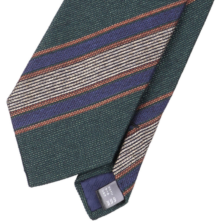 シルバーライン 【発送在庫あり】【SL】コットンウールシルクストライプネクタイ 8.5cm幅/グリーン×ネイビー×ブラウン/ITALIAN FABRICS その他