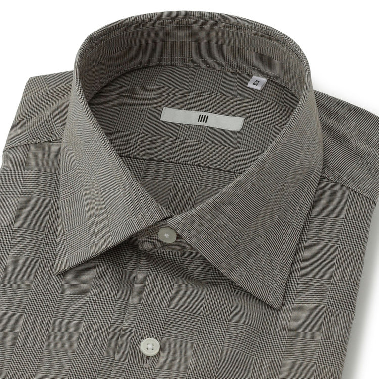 シルバーライン 【発送在庫あり】【SILVER LINE】【形態安定】ワイドカラーワイシャツ/ブラウン×チェック 茶中間