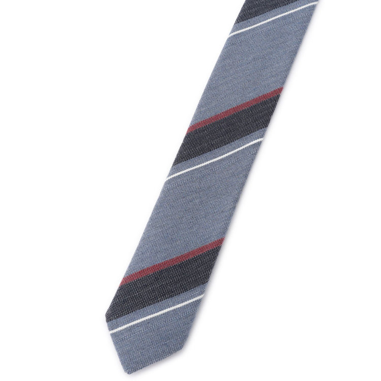 ブラックライン 【BLACK LINE】コットンシルクブレンドストライプネクタイ 7.5cm幅/グレー×ブラック/Finest fabrics by COMO ITALY その他