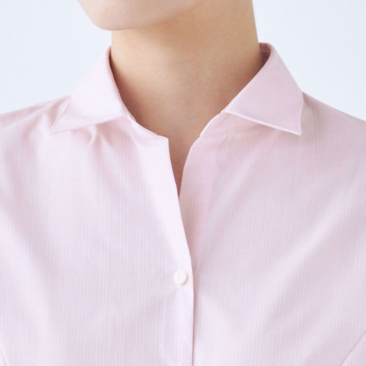 スーツセレクト 【発送在庫あり】【SUIT SELECT×Samantha Thavasa】【長袖】リボン&フリル取り外しスキッパー/ピンク×ドビーストライプ/形態安定 ピンク系(桃)