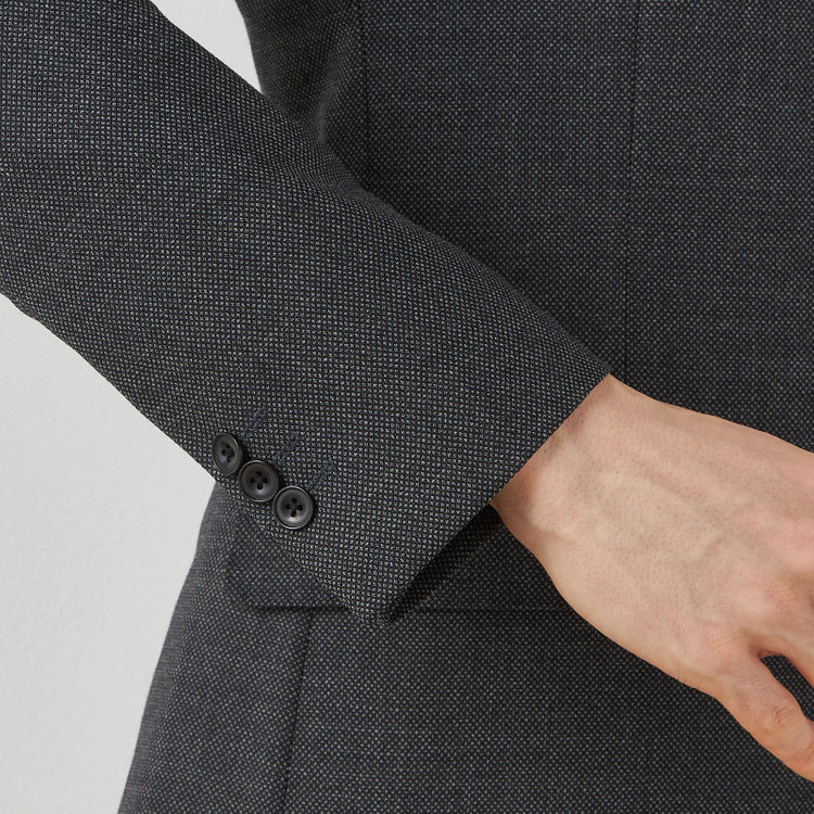 ブラックライン 【SLIM TAPERED_2】【秋冬】2釦シングルスーツ 0タック/グレー×バーズアイ/ウエストシャーリング/4S SUSTAINABILITY&ECOLOGY FABRIC/※パンツ裾上げ済仕様 グレー中間