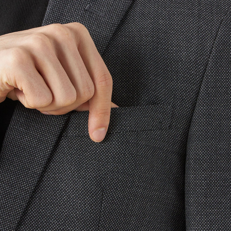 ブラックライン 【SLIM TAPERED_2】【秋冬】2釦シングルスーツ 0タック/グレー×バーズアイ/ウエストシャーリング/4S SUSTAINABILITY&ECOLOGY FABRIC/※パンツ裾上げ済仕様 グレー中間