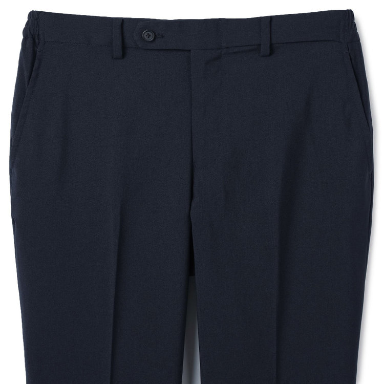 ブラックライン 【WEB限定】【発送在庫あり】【SLIM TAPERED】【年間】ウォッシャブル0タックテーパードパンツ/ネイビー/ウエストシャーリング/裾上げ済仕様 紺中間