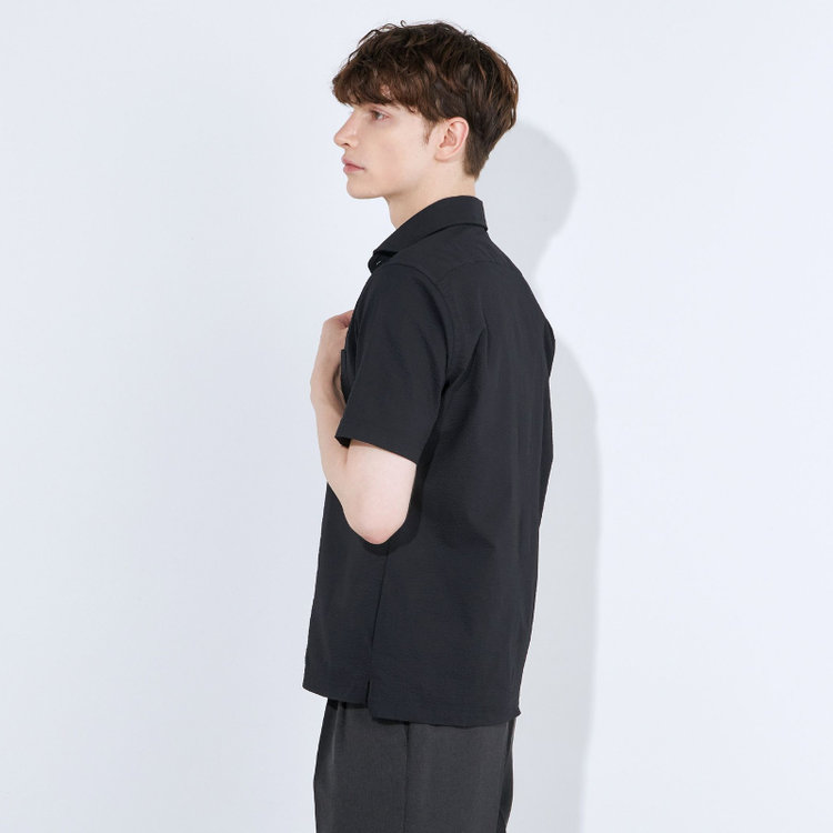 シルバーライン 【RBC/五分袖】カッタウェイビズポロシャツ プルオーバータイプ/ブラック×シアサッカー/4S コットンブレンド 黒