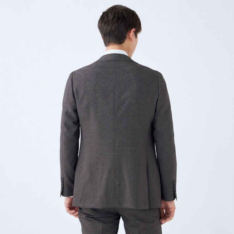 シルバーライン 【CLASSICO TAPERED】【秋冬】2釦シングルスリーピーススーツ 1タック/ブラウン×プレイド/ウエストムーブ/4S SUSTAINABILITY&ECOLOGY FABRIC/※パンツ裾上げ済仕様 茶中間