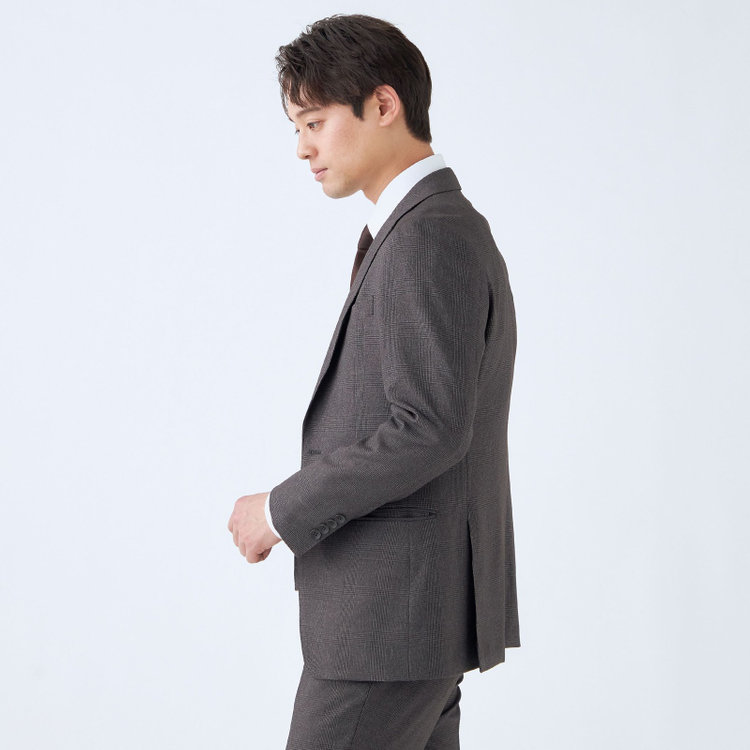 シルバーライン 【CLASSICO TAPERED】【秋冬】2釦シングルスリーピーススーツ 1タック/ブラウン×プレイド/ウエストムーブ/4S SUSTAINABILITY&ECOLOGY FABRIC/※パンツ裾上げ済仕様 茶中間