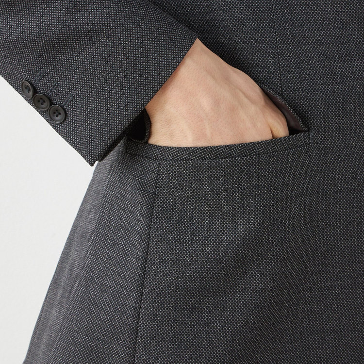 ブラックライン 【SLIM TAPERED_2】【秋冬】2釦シングルスーツ 0タック/グレー×バーズアイ/ウエストシャーリング/4S SUSTAINABILITY&ECOLOGY FABRIC/※パンツ裾上げ済仕様 グレー中間