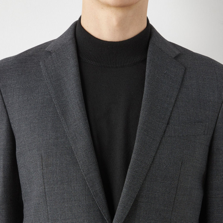 ブラックライン 【SLIM TAPERED_2】【秋冬】2釦シングルスーツ 0タック/グレー×バーズアイ/ウエストシャーリング/4S SUSTAINABILITY&ECOLOGY FABRIC/※パンツ裾上げ済仕様 グレー中間