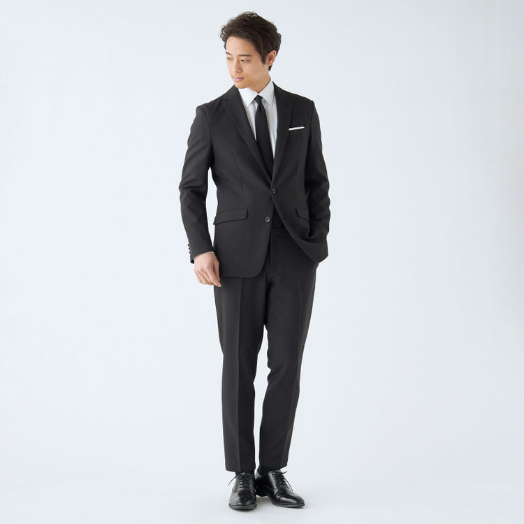 ブラックライン 【発送在庫あり】【BL/4S WORK】【WEB限定】【年間】2釦シングルスーツ 0タック/ブラック/ドローコード&ウエストシャーリング/※パンツ裾上げ済仕様 黒